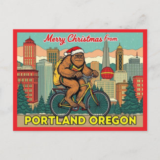 Merry Christmas Bigfoot Portland Oregon Holiday Postcard