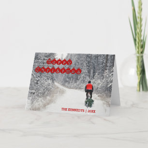 Merry Christmas - Biker Bringing Home the Tree Holiday Card