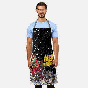 Merry Christmas Biker Santa Claus Apron