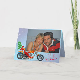 "Merry Christmas" biker Santa Holiday Card