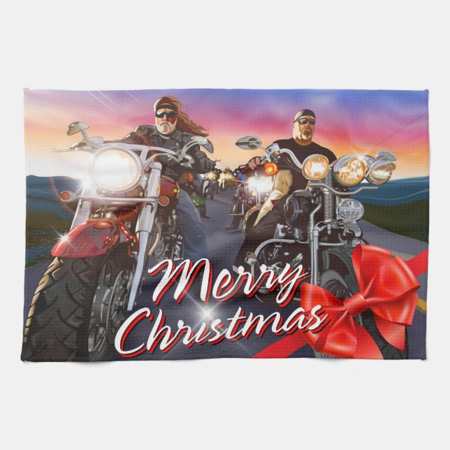 Merry Christmas Bikers 1 Kitchen Towels Options (Horizontal)