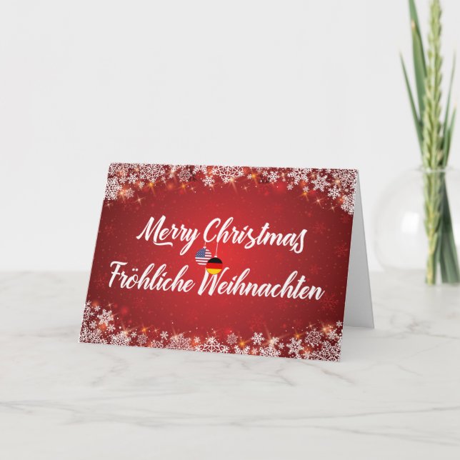 Merry Christmas Bilingual German American Card (Front)