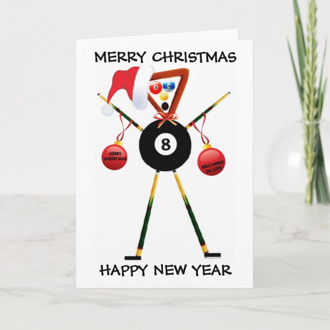 Merry Christmas Billiards Player Holiday Card (Front)