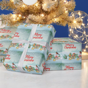 Merry Christmas Bird and Gifts Wrapping Paper