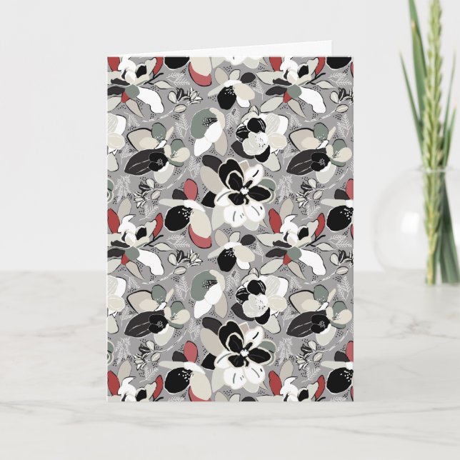 Merry Christmas Bird Floral Grey Green Holiday Card (Front)