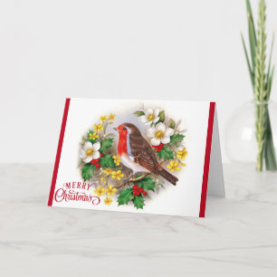 Merry Christmas Bird in Natural Floral Setting Hol Holiday Card