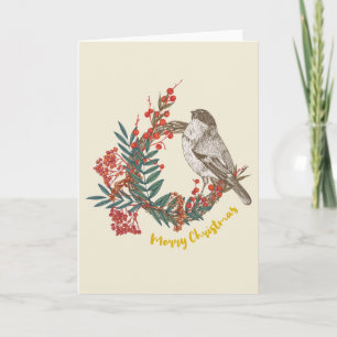 Merry Christmas Bird Wreath Card