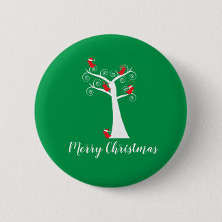 Merry Christmas Birds Red in a Tree Personalise 6 Cm Round Badge