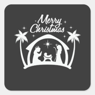 Merry Christmas Birth of Jesus Christ Square Sticker