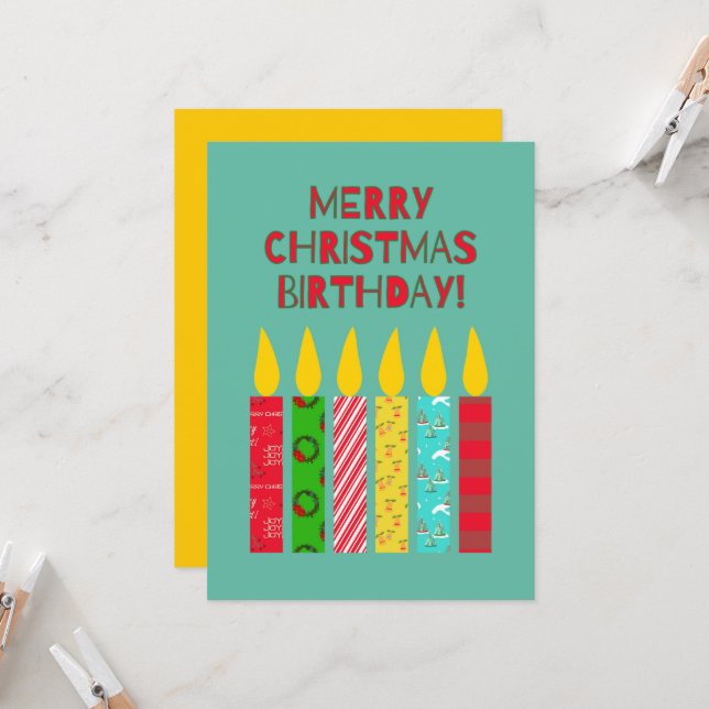 Merry Christmas Birthday Colourful Candles (Front/Back In Situ)