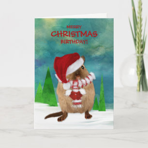 Merry Christmas Birthday Gerbil Santa Hat Holiday Card