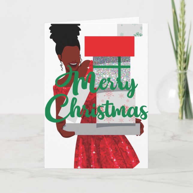 Merry Christmas Black African American Woman Card  (Front)