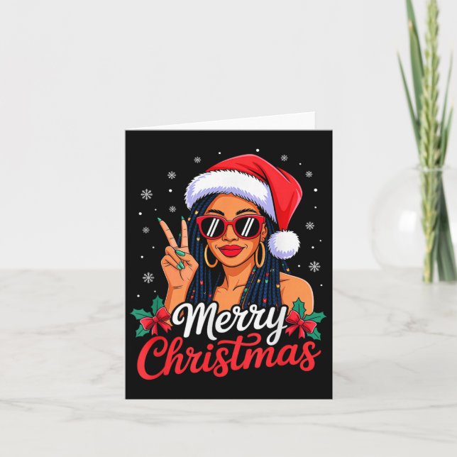 Merry Christmas Black African Girl American Melani Card (Front)