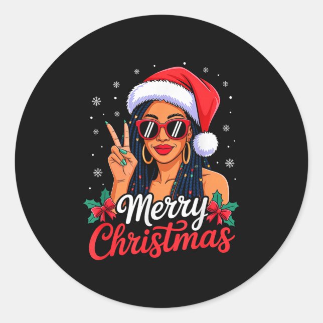 Merry Christmas Black African Girl American Melani Classic Round Sticker (Front)