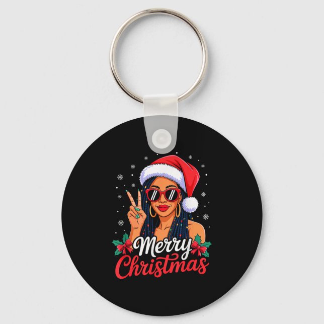 Merry Christmas Black African Girl American Melani Key Ring (Front)