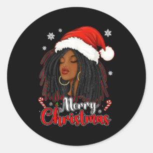 Merry Christmas Black African Girl Santa Hat Xmas  Classic Round Sticker