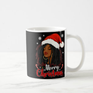 Merry Christmas Black African Girl Santa Hat Xmas Coffee Mug