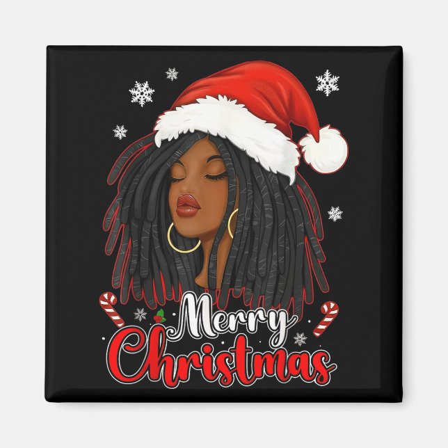 Merry Christmas Black African Girl Santa Hat Xmas  Magnet (Front)