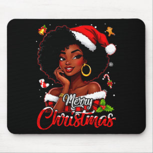 Merry Christmas Black African Girl Santa Hat Xmas Mouse Mat