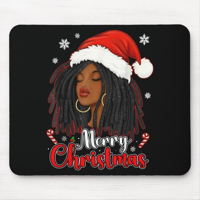 Merry Christmas Black African Girl Santa Hat Xmas  Mouse Mat (Front)