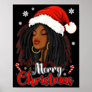 Merry Christmas Black African Girl Santa Hat Xmas Poster