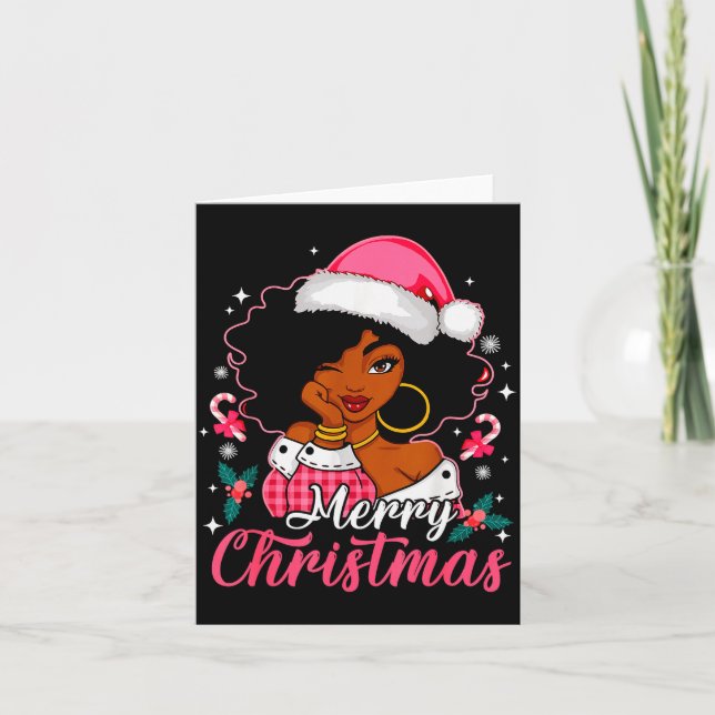Merry Christmas Black Afro African American Girl S Card (Front)