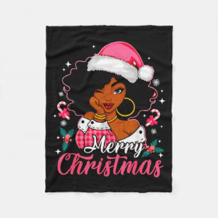 Merry Christmas Black Afro African American Girl S Fleece Blanket