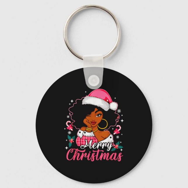 Merry Christmas Black Afro African American Girl S Key Ring (Front)
