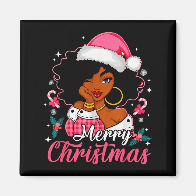 Merry Christmas Black Afro African American Girl S Magnet (Front)