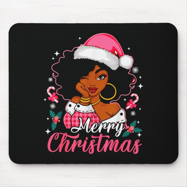 Merry Christmas Black Afro African American Girl S Mouse Mat (Front)