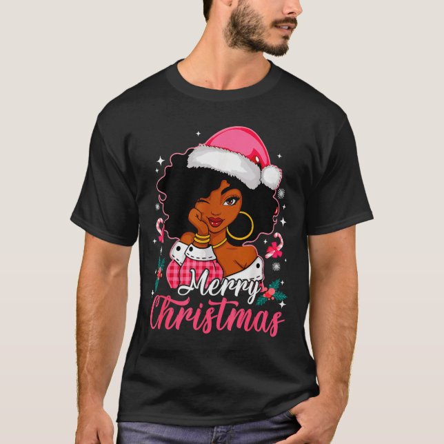Merry Christmas Black Afro African American Girl S T-Shirt (Front)