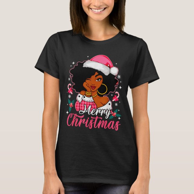 Merry Christmas Black Afro African American Girl S T-Shirt (Front)