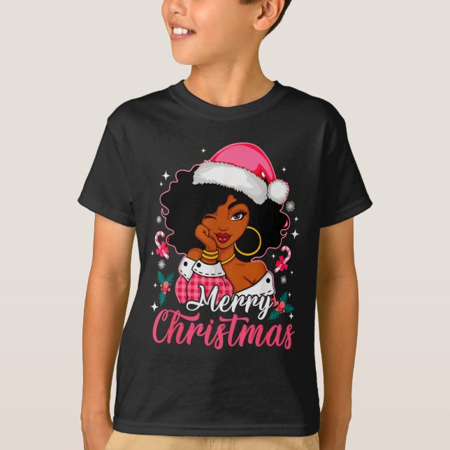 Merry Christmas Black Afro African American Girl S T-Shirt (Front)