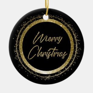Merry Christmas Black and Gold Ceramic Tree Decoration