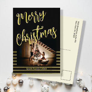 Merry Christmas Black and Gold  Photo Postcard