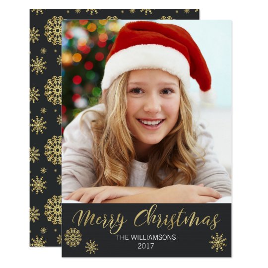 Merry Christmas Black and Gold Simple Photo Card