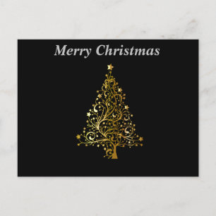 Merry Christmas Black and Gold Tree Postcard