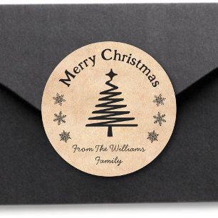 merry christmas black and kraft background classic round sticker