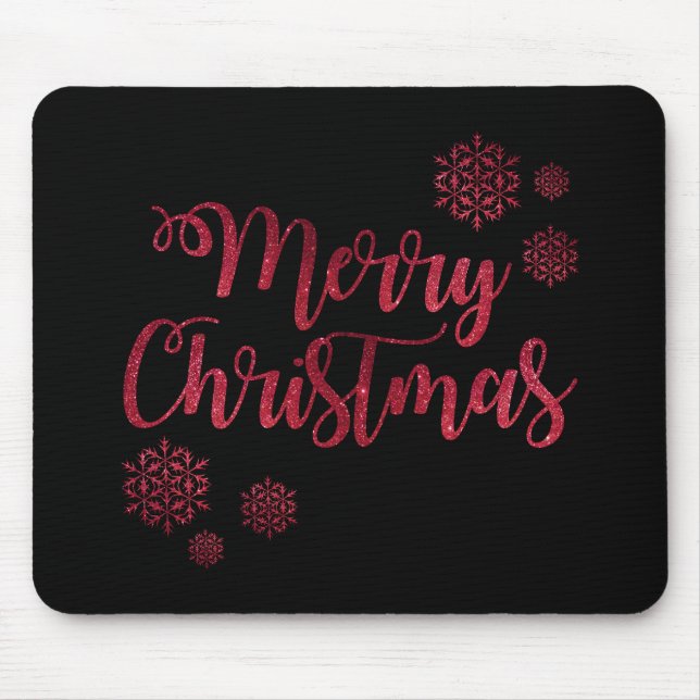 Merry Christmas Black and Red Snowflake Typography Mouse Mat (Front)