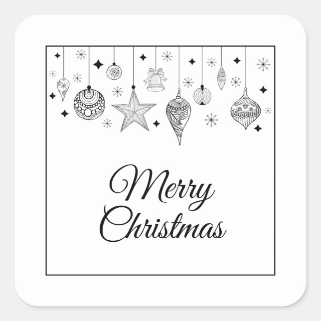 Merry Christmas Black and White Baubles Square Sticker (Front)