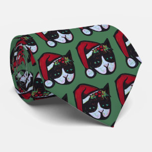 Merry Christmas Black and White Cat                Tie