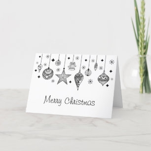 Merry Christmas Black and White Christmas Baubles Holiday Card