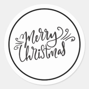 Merry Christmas Black and White Classic Round Sticker