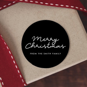 Merry Christmas black and white minimalist Classic Round Sticker
