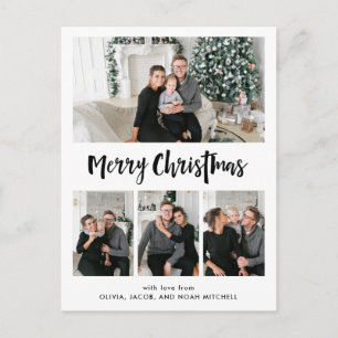 Merry Christmas Black and White Multi Photo Grid Holiday Postcard