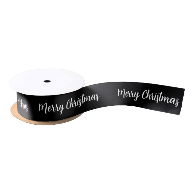 Merry Christmas Black and White Script Satin Ribbon (Spool)