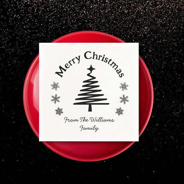 merry christmas black and white simple modern  napkin (Creator Uploaded)
