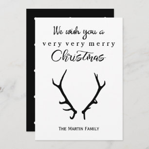 Merry Christmas Black and White with Antlers Holiday Card