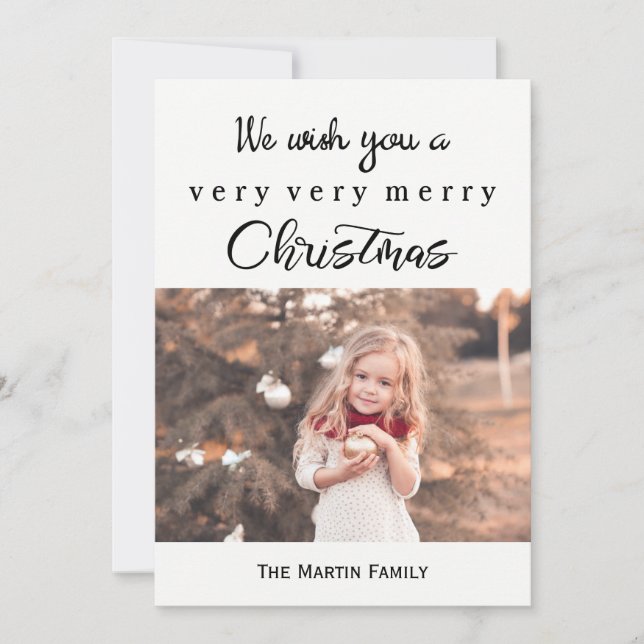 Merry Christmas Black and White with Dots Photo Holiday Card (Front)