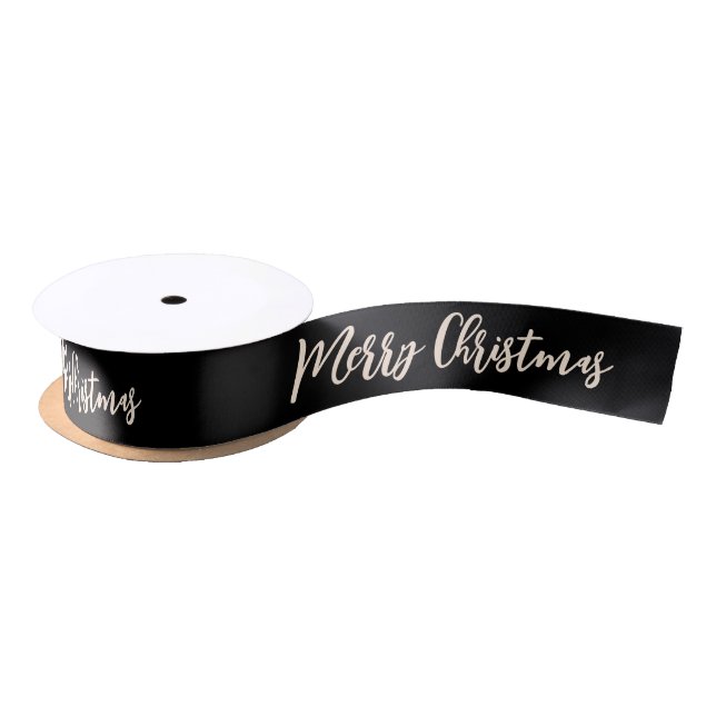 Merry Christmas Black and White Xmas Satin Ribbon (Spool)
